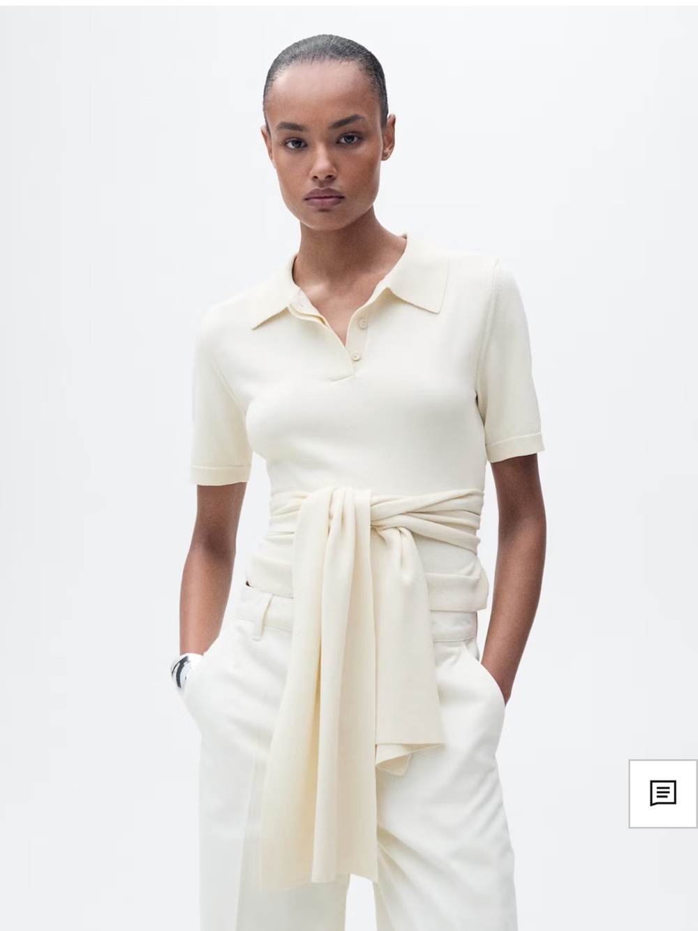 Mango Cream Tie-Waist Short-Sleeve Polo